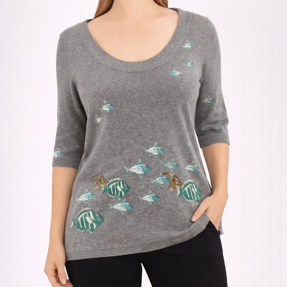 Anthropologie Moth Shoaling Gleam Gray Sweater Medium Metallic Knit Pullover
